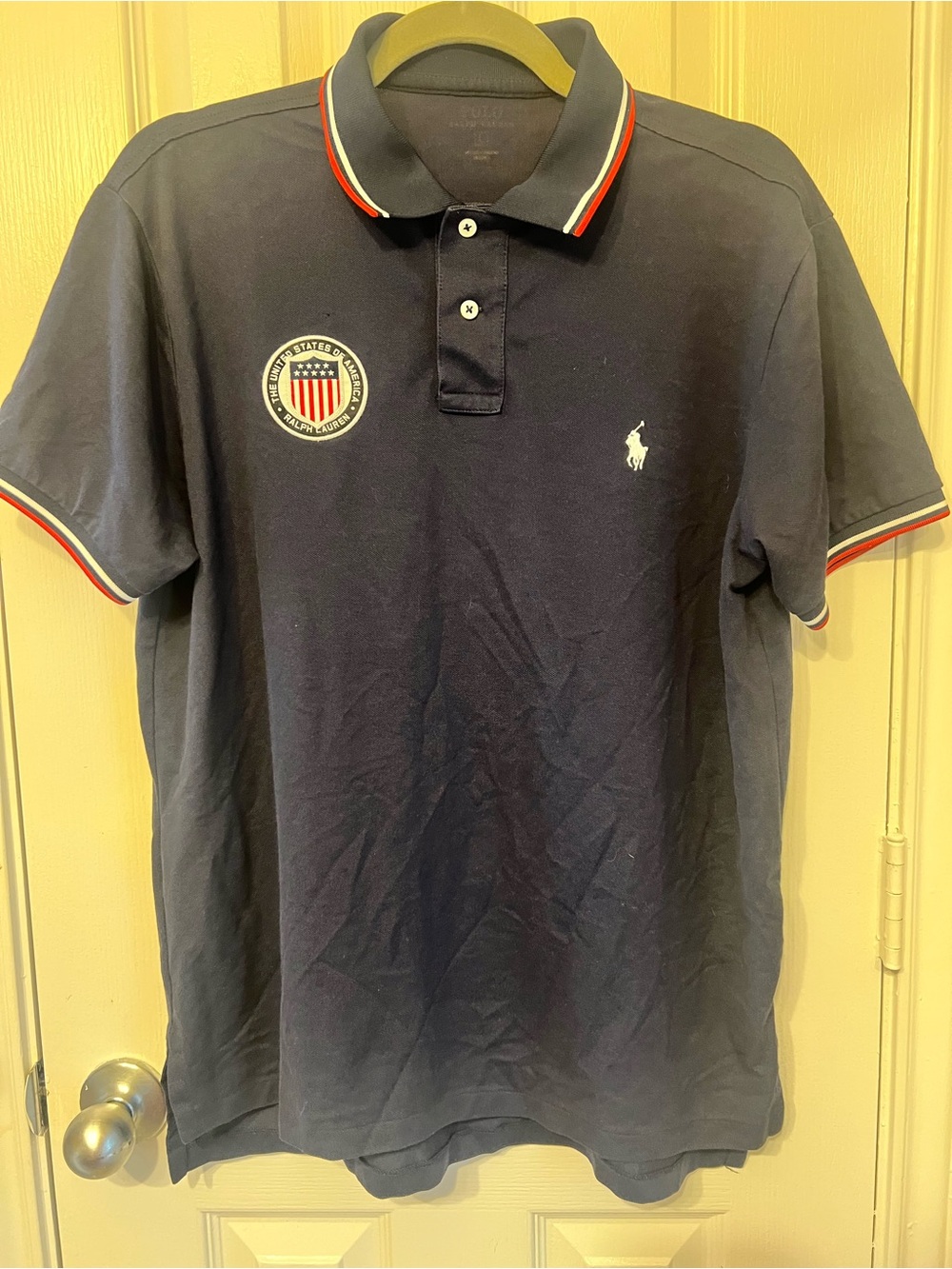 Polo Ralph Lauren USA Shield Crest Navy Polo Patriotic Americana Men’s Size L - Picture 8 of 10